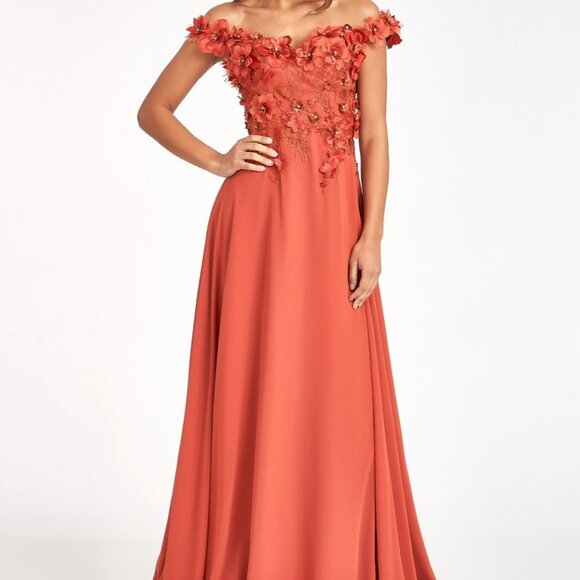 SIENNA Floral 3D Applique and Embroidery Embellished A-Line Chiffon Dress gl3018